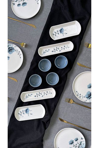 Erbaşlar Silver Luxury Relief 14-Piece Round Breakfast Set for 6 People, Set