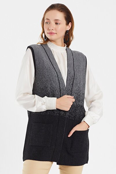Uludağ Triko Жіночий сіро-чорний сезонний в'язаний жилет