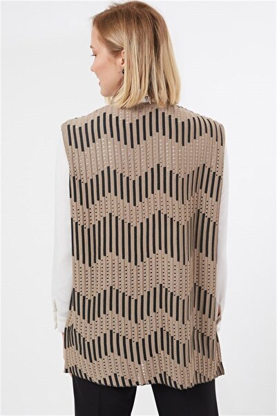 Uludağ Triko Kadın Kum Zikzak Desenli Ajurlu Yazlık Anne Triko Yelek