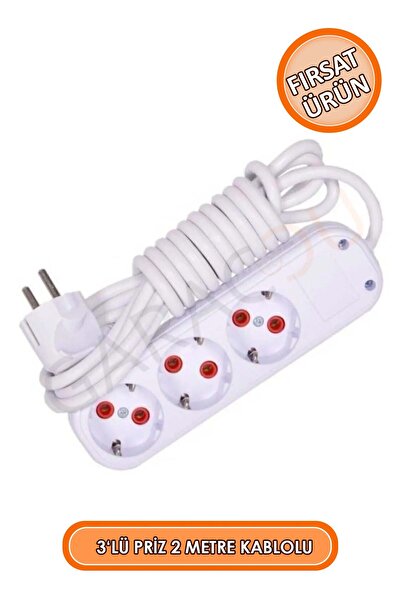 garaccu 3'lü Topraklı Priz 2 Metre Uzatma Kablolu Seyyar Üçlü Grup Priz - 1. ...