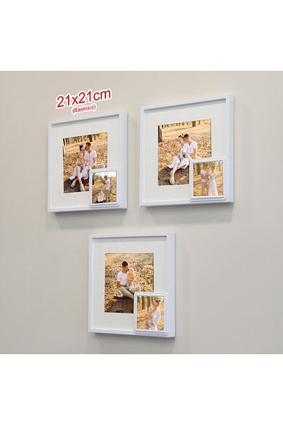 Nobbystar White 21X21Cm Square Photo Frame with Adhesive Puppy Detach and Paspart - Pack of 3