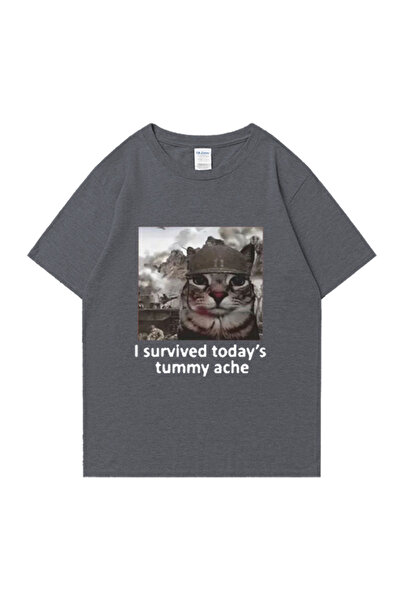 Drippy Muški Pamuk paket T-shirt - Smešno mačka, Preživeo sam bol u stomaku p...