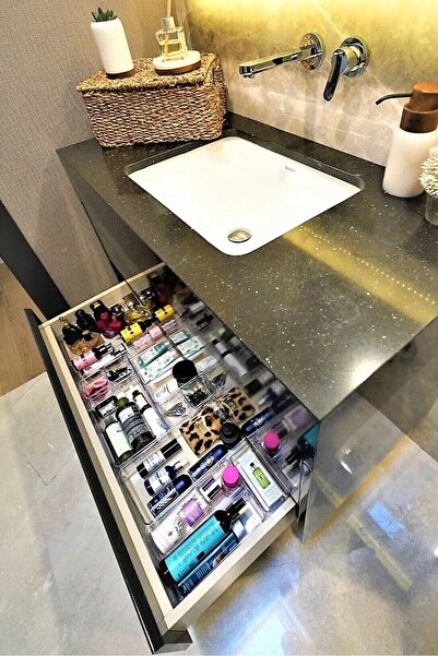 color house 12'li Dolap İçi Takı Makyaj Çekmece Organizer - Çekmece İçi Düzenleyici Seperatör Kutu Şeffaf