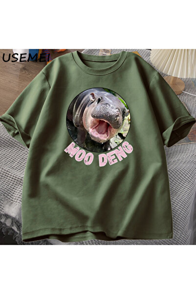 Drippy Moo Deng Ležerna kroj Muška i Ženska Pamuk Majica - O Izrez Tajland, K...