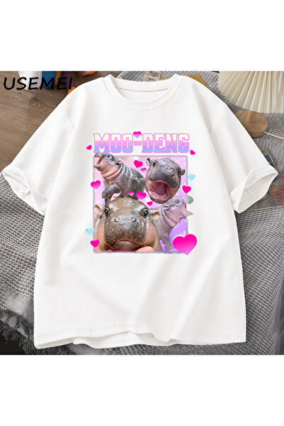 Drippy Смешна мајица са бебом Му-денг, патуљастим нилским коњем, слатка, са з...