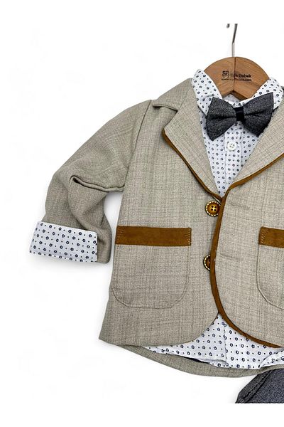 voyyo kids baby 6-24 Months Baby Boy Gray Bow Tie Suit with Pants and Jacket