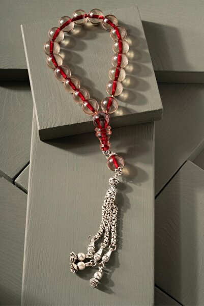 TESBİHKENTİ 17-инчови молитвени мъниста от огнено кехлибар с прозрачни пискюл...