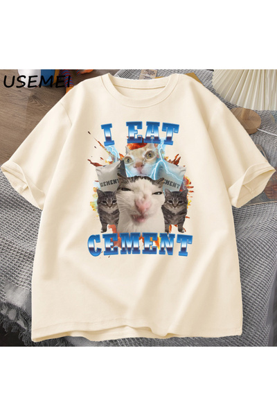 Drippy Tricou cu mânecă scurtă din bumbac, cu imprimeu pisici, Bej, cu pisică...