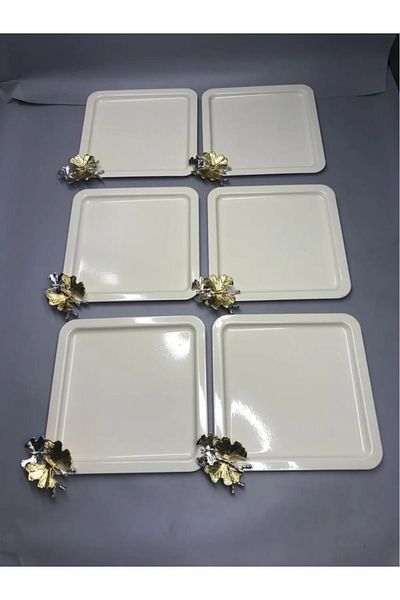 VENON 6 Pieces of White Butterfly Patterned Presenter Serving Tray - Coffee Tea