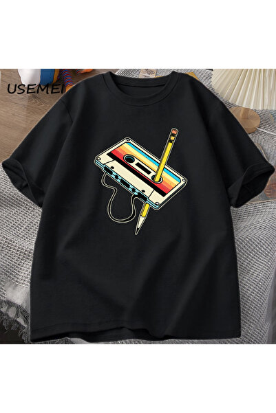 Drippy Tricou cu muzică retro pentru bărbați și femei cu model de stilou cu b...