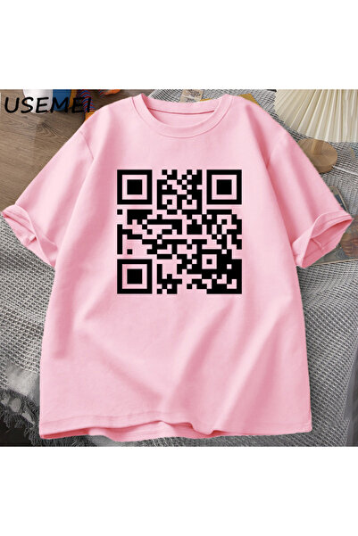 Drippy QR kod T-shirt - Ležerni pamuk, kratki rukavi, zabavna napisana fraza,...