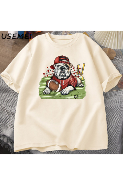 Drippy Go Bulldogs T-shirt - Zabavna fudbalska grafika, Štampano %, Pamuk kra...