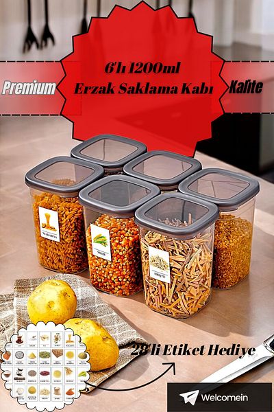 welcomein 6-Piece Square Food Storage Set with 1200ml Capacity - Hard Cover and Sticker Gift