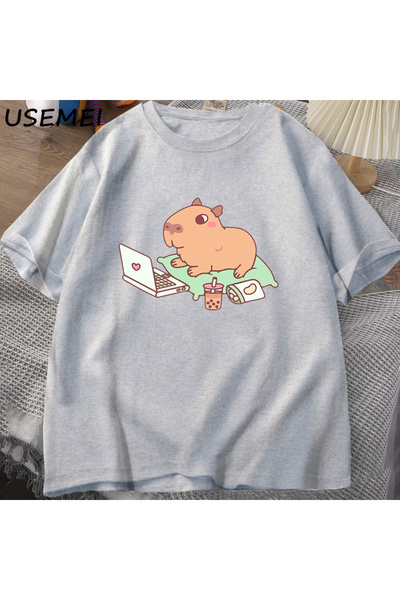 Drippy Tricouri amuzante din bumbac cu model Capybara pentru bărbați - îmbrăc...