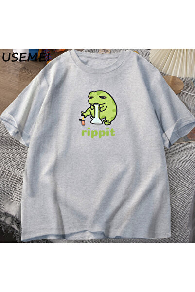Drippy تي شيرت Rippit Frogs Graphic - قطن كاجوال، كم قصير، نمط هاراجوكو مطبوع