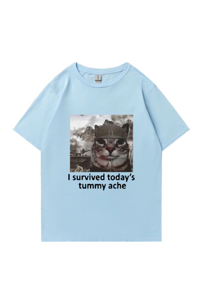 Drippy Muški Pamuk paket T-shirt - Smešno mačka, Preživeo sam bol u stomaku p...