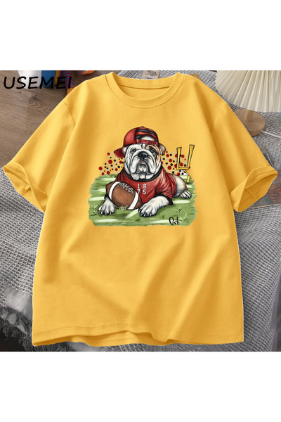 Drippy Go Bulldogs T-shirt - Zabavna fudbalska grafika, Štampano %, Pamuk kra...