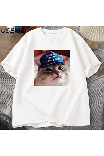 Drippy Muška T-shirt - Budi strpljiv, ja sam autizam mačka grafika, kratki ru...