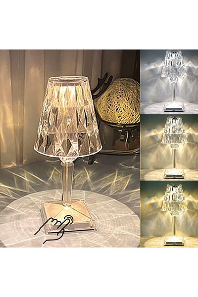 AWH Crystal Table Lamp, Touch Control LED Rose Lamp, Rechargeable 3-Color Acrylic Cordless Lamp