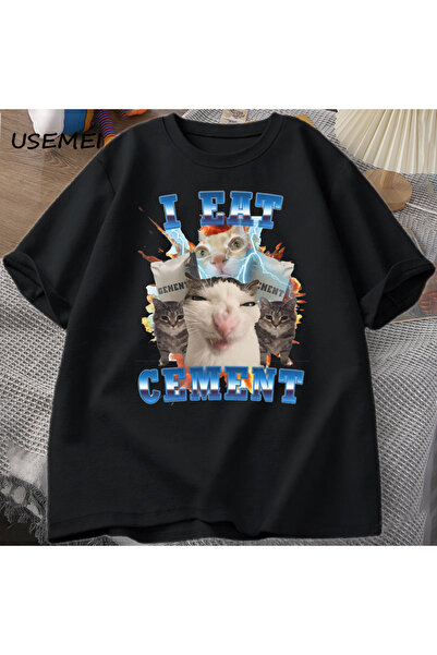 Drippy Ben çimento komik kedi Meme Tee pamuk kısa kollu aptal çirkin kediler ...