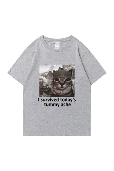 Drippy Muški Pamuk paket T-shirt - Smešno mačka, Preživeo sam bol u stomaku p...