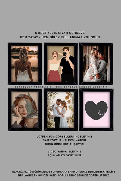 Bytwo 6 PCS 10X15 BLACK FRAME MDF - MULTIPLE PHOTO FRAME WITH UNBREAKABLE PVC - 10X15 FRAME