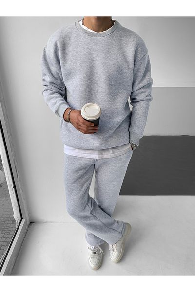 NO1 KONSEPT Gray Oversize Crew Neck Sweat Tracksuit Set