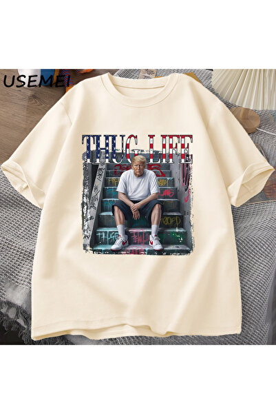 Drippy Μπλουζάκι με γραφικό μοτίβο Donald Trump Thug Meme - Ανδρικό και γυναικείο, βαμβακερό, κοντό μανίκι