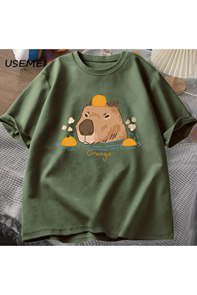 Drippy Capybara înot cu portocale Tricouri băiat Tricou unisex bumbac mânecă ...