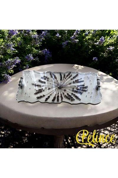 Home Epoxy Resin Floral Tray - Lavender - Width: 16 cm Length: 30 cm