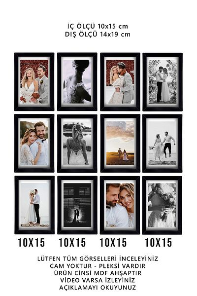 ropİİ 12 Pieces 10x15 Black Frame MDF - Multiple Photo Frame