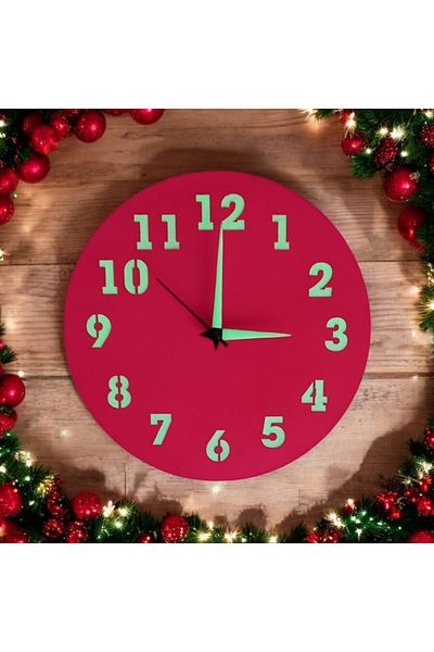 Bahat Glassless Wooden Mini Phosphorescent Magenta Pink Wall Clock Diameter 22 cm