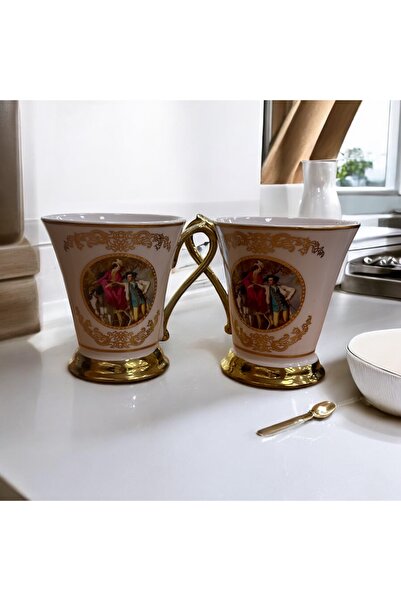 NERİVA PORSELEN Neriva Home 2Li Desenli Yaldızlı Porselen Kupa Bardak