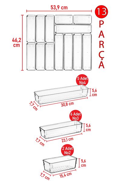 color house Σετ 13 - Διαφανής οργάνωση Modular Spoon Organizer, Συρτάρι και Ξύλινο κουτάλι Συρτάρι Organizer