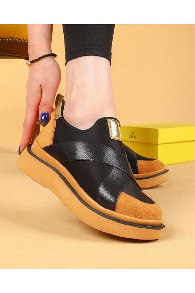 layki Nesica Black and Tan Colored Elastic Parachute Fabric Hiking Shoes