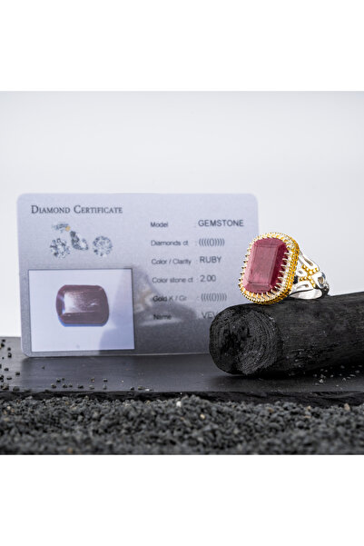 vevasilver Yakut Taşı Kare 925 Ayar Gümüş Erkek Yüzük