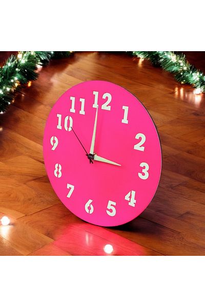 Bahat Glassless Wooden Mini Phosphorescent Magenta Pink Wall Clock Diameter 22 cm