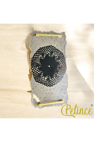 Home Epoxy Resin Lace Tray - Black Lace Pearl - Width: 16 cm Length: 30 cm