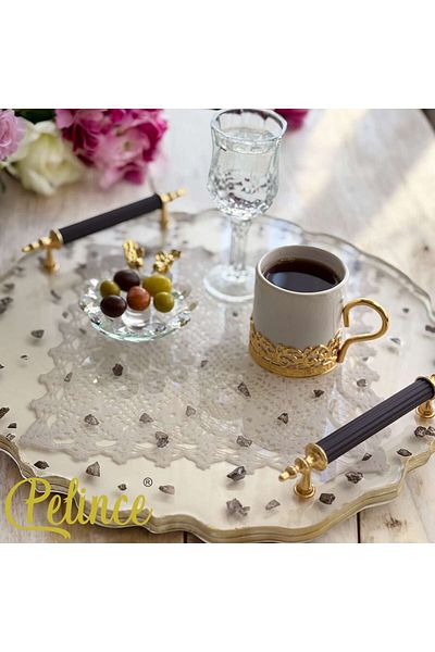 Home Epoxy Resin Lace Tray - Lace Black Stone - Diameter: 30 cm