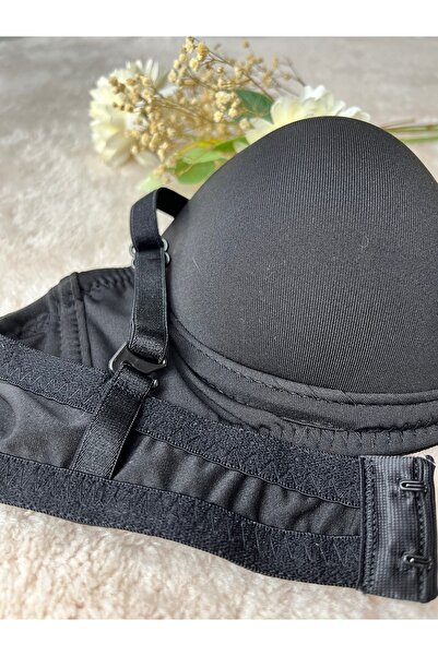 MİSTİRİK Lenola Model Push up Effective Supported Premium Underwire Anti-Sagging Bustier Black Color