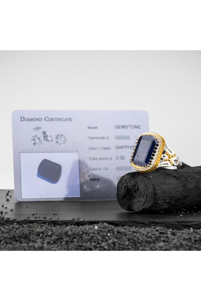 vevasilver Safir Taşı Kare 925 Ayar Gümüş Erkek Yüzük