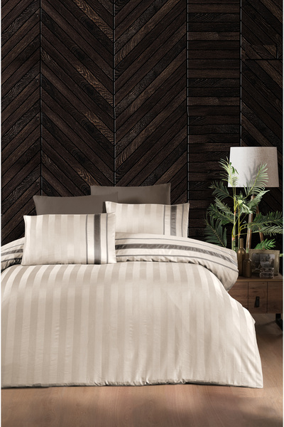 First Choice Firstchoice Artwel Champagne - Deluxe Saten Çift Kişilik Nevresim Takımı