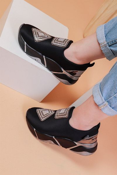 layki İmmobile Platinum Colored Front Shiny Stone Parachute Fabric Lux Women's Sports Shoes