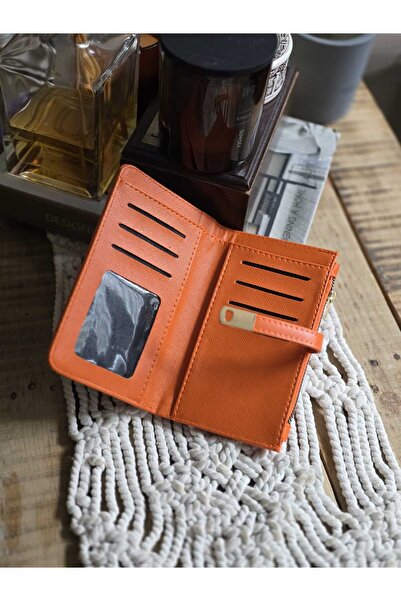 Moom Bag Women's Orange Knitted Texture Gold Accessory Detailed Wallet