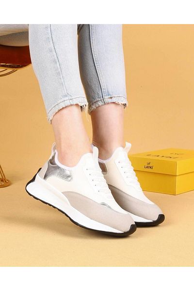 layki Pantofi de mers zilnic pentru femei din piele intoarsa de lux de culoare argintie Dracia