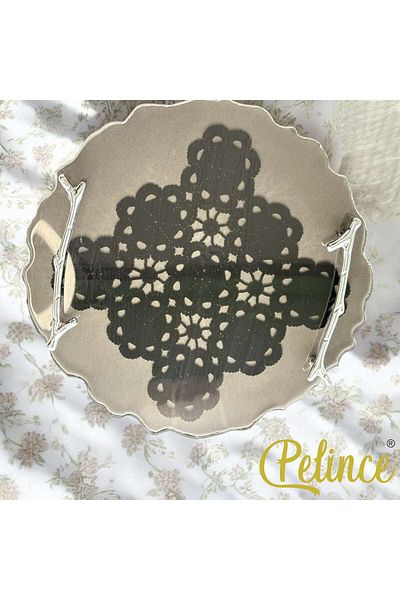 Home Epoxy Resin Lace Tray - Black Square Lace - Diameter: 33 cm