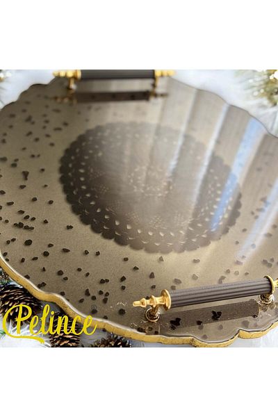 Home Epoxy Resin Lace Tray - Black Lace Black Stone - Diameter: 33 cm