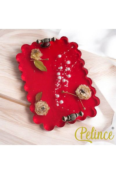 Home 14 cm Eni Rose and Pearl Epoxy Resin Jewelry Tray - 19 cm Length