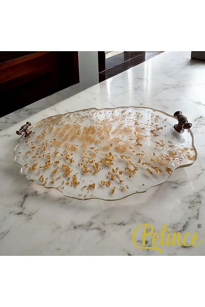 Home Epoxy Resin Floral Tray - Gold Sheet Width: 23 cm Length: 33 cm