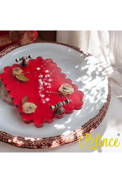 Home 14 cm Eni Rose and Pearl Epoxy Resin Jewelry Tray - 19 cm Length